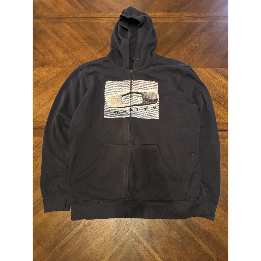Oakley Mens Graphic Logo Full Zip Hoodie Sweatshirt Size Large Black |O1